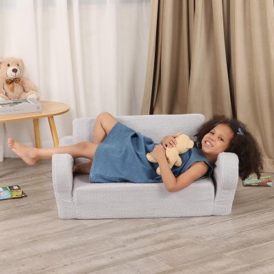 Factory Custom Extra Wide 2-in-1 Toddler Sofa – Convertible Sherpa Couch to Lounger