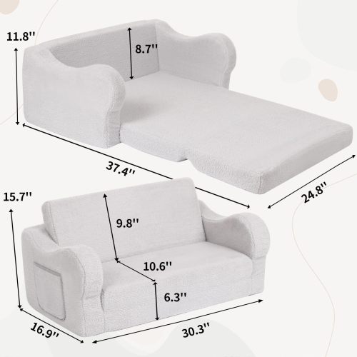 Factory Custom Extra Wide 2-in-1 Toddler Sofa – Convertible Sherpa Couch to Lounger