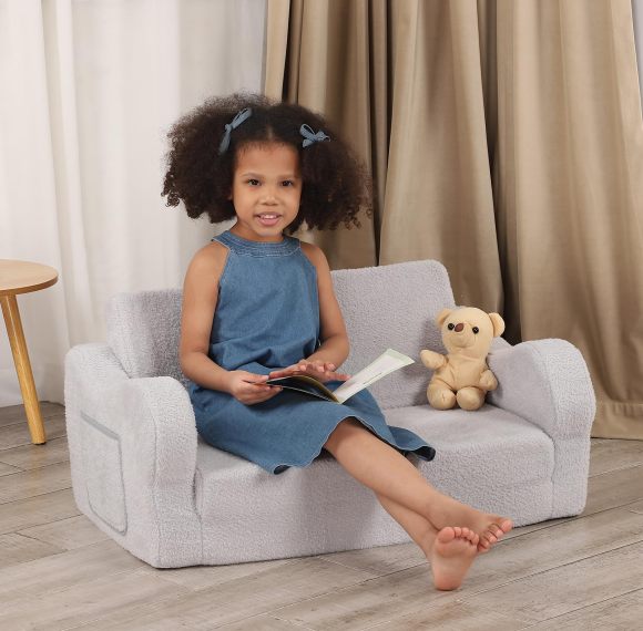 Factory Custom Extra Wide 2-in-1 Toddler Sofa – Convertible Sherpa Couch to Lounger