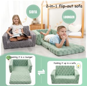 Factory Custom 2-in-1 Toddler Couch – Soft Flannel Flip Open Sofa Green Lounger