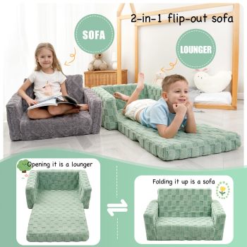 Factory Custom 2-in-1 Toddler Couch – Soft Flannel Flip Open Sofa Green Lounger