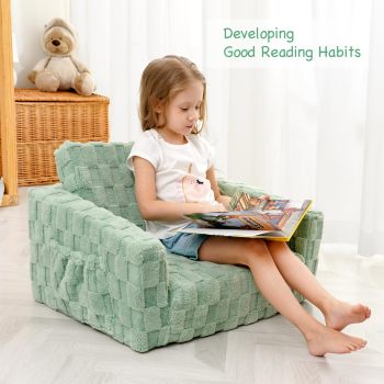 Factory Custom 2-in-1 Toddler Couch – Soft Flannel Flip Open Sofa Green Lounger