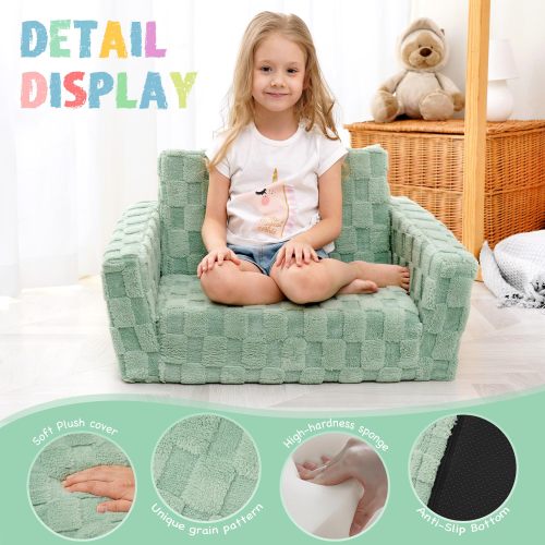 Factory Custom 2-in-1 Toddler Couch – Soft Flannel Flip Open Sofa Green Lounger