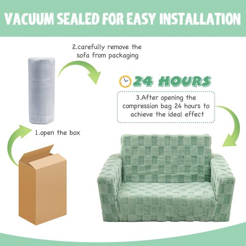 Factory Custom 2-in-1 Toddler Couch – Soft Flannel Flip Open Sofa Green Lounger