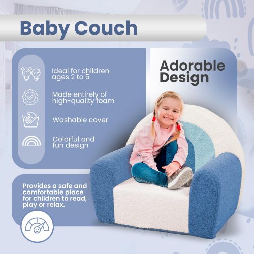 Customizable Toddler Sofa in Blue Rainbow Theme for Babyroom and Playroom