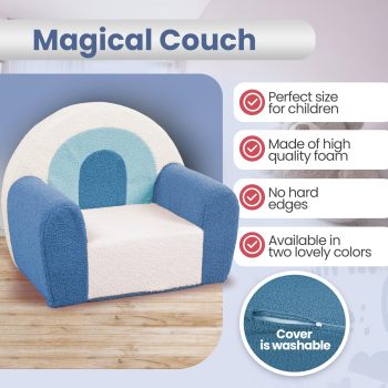 Customizable Toddler Sofa in Blue Rainbow Theme for Babyroom and Playroom