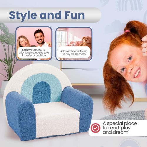 Customizable Toddler Sofa in Blue Rainbow Theme for Babyroom and Playroom