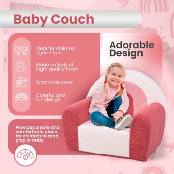 Customizable Toddler Sofa in Pink Rainbow Theme for Babyroom and Playroom