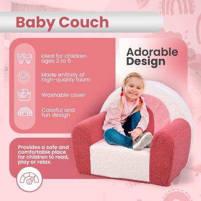 Customizable Toddler Sofa in Pink Rainbow Theme for Babyroom and Playroom