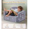 Customizable 2 in 1 Kids Couch in Medium Grey Star with Blanket and Cloud Pillow