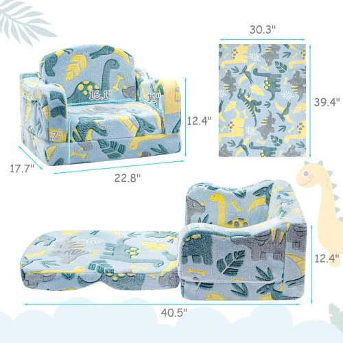Customizable 2 in 1 Plush Toddler Couch with Glowing Dinosaur and Blanket for Playroom
