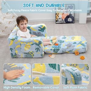 Customizable 2 in 1 Plush Toddler Couch with Glowing Dinosaur and Blanket for Playroom