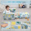 Customizable 2 in 1 Plush Toddler Couch with Glowing Dinosaur and Blanket for Playroom