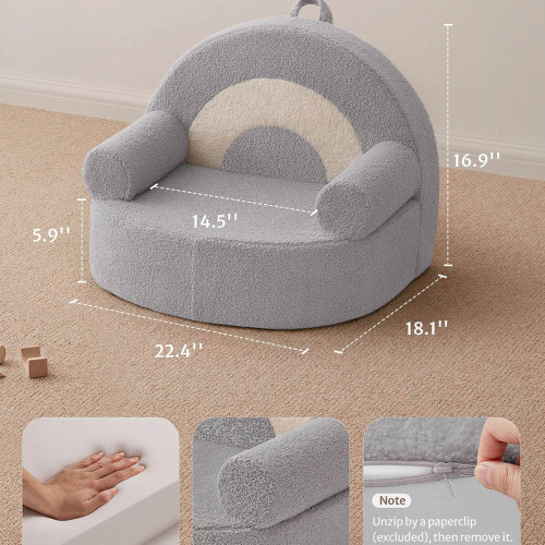 Convertible Toddler Sofa in Light Gray with Soft Cushion for Reading Napping and Playtime