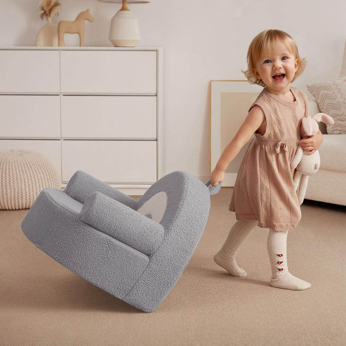 Convertible Toddler Sofa in Light Gray with Soft Cushion for Reading Napping and Playtime