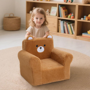 Custom Made Square Toddler Chair with Foam Cushion and Cartoon Bear Design for Reading