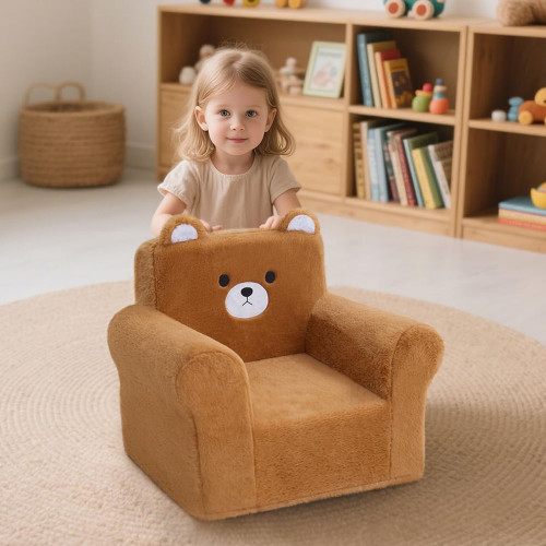Custom Made Square Toddler Chair with Foam Cushion and Cartoon Bear Design for Reading