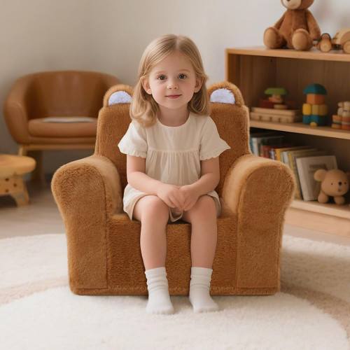 Custom Made Square Toddler Chair with Foam Cushion and Cartoon Bear Design for Reading