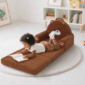 Customizable Flip Open Toddler Chair in Cartoon Animal Design with Soft Sherpa Fabric