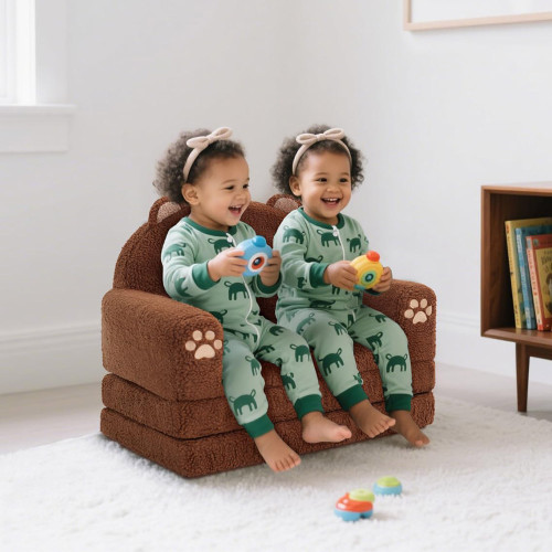 Customizable Flip Open Toddler Chair in Cartoon Animal Design with Soft Sherpa Fabric
