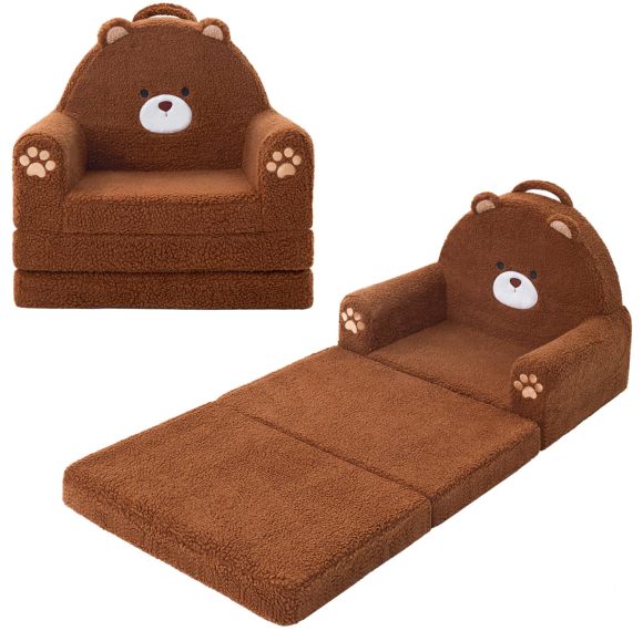 Customizable Flip Open Toddler Chair in Cartoon Animal Design with Soft Sherpa Fabric
