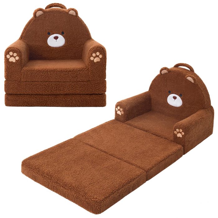 Customizable Flip Open Toddler Chair in Cartoon Animal Design with Soft Sherpa Fabric