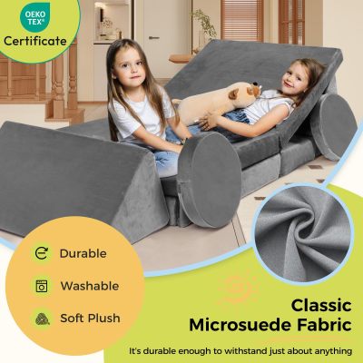 Custom Modular 18PCS Kids Foam Play Couch Set for Playroom and Bedroom Fort Building Fun