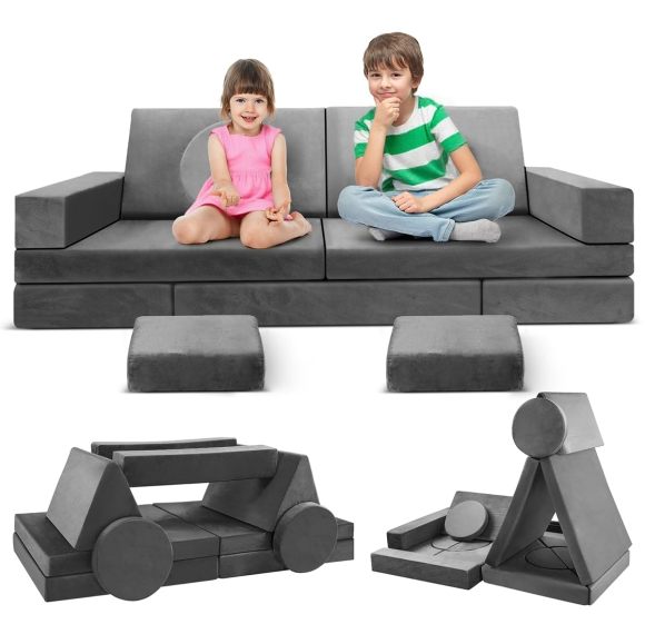 Custom Modular 18PCS Kids Foam Play Couch Set for Playroom and Bedroom Fort Building Fun