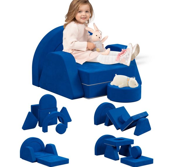 OEM&ODM Factory 7 PCS Modular Kids Play Couch Nugget Foam Cushion for Bedroom Playroom Blue-Single