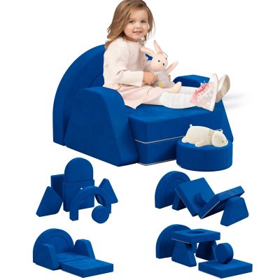 OEM&ODM Factory 7 PCS Modular Kids Play Couch Nugget Foam Cushion for Bedroom Playroom Blue-Single