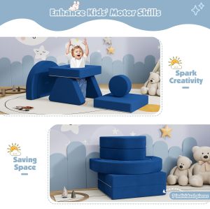 OEM&ODM Factory 7 PCS Modular Kids Play Couch Nugget Foam Cushion for Bedroom Playroom Blue-Single