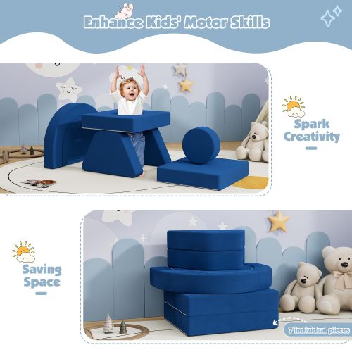 OEM&ODM Factory 7 PCS Modular Kids Play Couch Nugget Foam Cushion for Bedroom Playroom Blue-Single