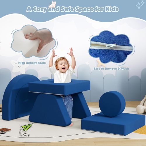 OEM&ODM Factory 7 PCS Modular Kids Play Couch Nugget Foam Cushion for Bedroom Playroom Blue-Single