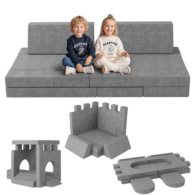 8 PCs Modular Kids Play Couch - Convertible Foam Sofa for Toddlers Grey