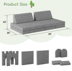 8 PCs Modular Kids Play Couch - Convertible Foam Sofa for Toddlers Grey
