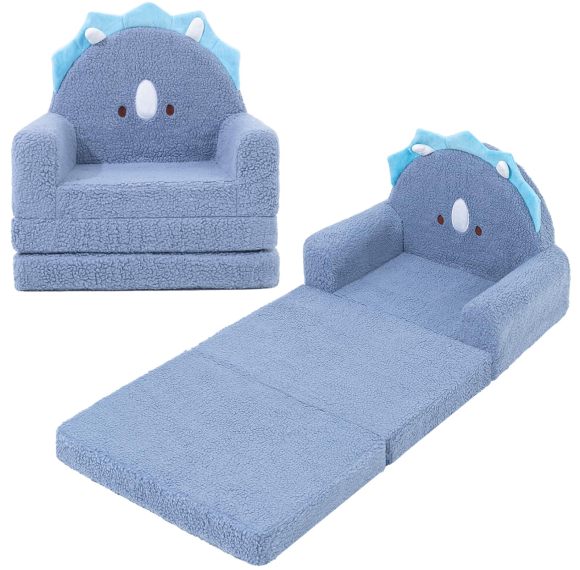 Customizable Sherpa Kids Couch with Triceratops Design for Toddlers Bedroom and Playroom Use