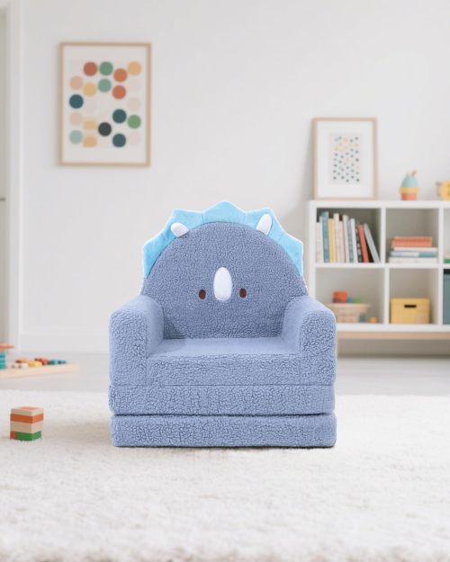 Customizable Sherpa Kids Couch with Triceratops Design for Toddlers Bedroom and Playroom Use
