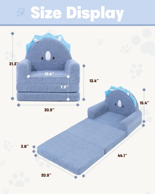 Customizable Sherpa Kids Couch with Triceratops Design for Toddlers Bedroom and Playroom Use