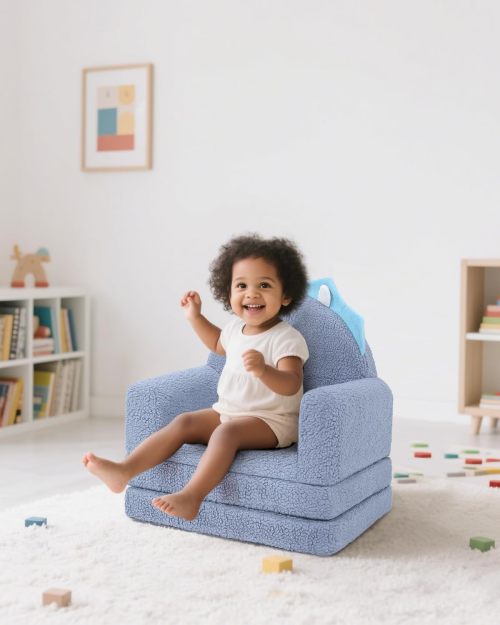 Customizable Sherpa Kids Couch with Triceratops Design for Toddlers Bedroom and Playroom Use