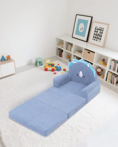 Customizable Sherpa Kids Couch with Triceratops Design for Toddlers Bedroom and Playroom Use