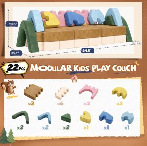 Customized Multicolor Puzzle Foam Blocks Modular Children Loveseat Playset