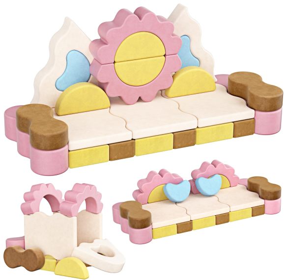 Customized Cute Pink Fairy Theme Multicolor Puzzle Foam Blocks Modular Children Loveseat