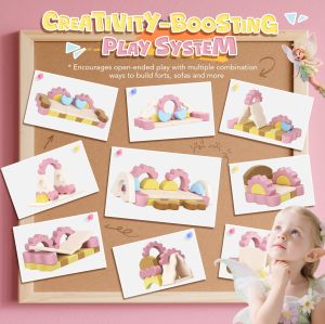 Customized Cute Pink Fairy Theme Multicolor Puzzle Foam Blocks Modular Children Loveseat