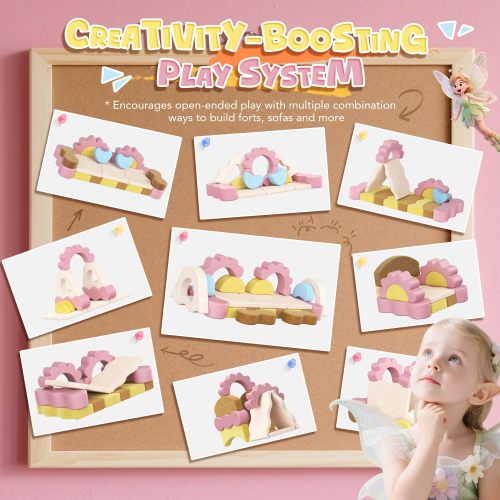Customized Cute Pink Fairy Theme Multicolor Puzzle Foam Blocks Modular Children Loveseat