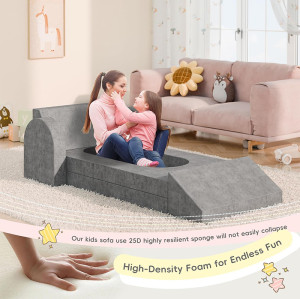 Custom Gary Modular Sofa with Heart-Shaped Cushions for Toddlers Playroom and Bedroom