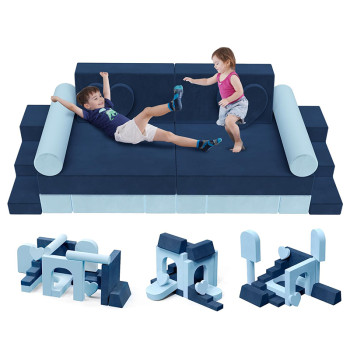 Custom Blue Modular Sofa with Heart-Shaped Cushions for Toddlers Playroom and Bedroom