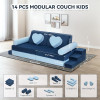 Custom Blue Modular Sofa with Heart-Shaped Cushions for Toddlers Playroom and Bedroom