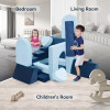 Custom Blue Modular Sofa with Heart-Shaped Cushions for Toddlers Playroom and Bedroom