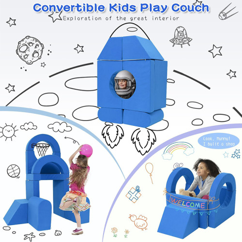 Custom Blue Arch and Basketball Modular Sofa for Little Ones with Soft Foam Cushions
