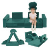 Custom Dark Green Modular Sofa for Toddlers with Soft Foam Cushions for Playroom and Bedroom